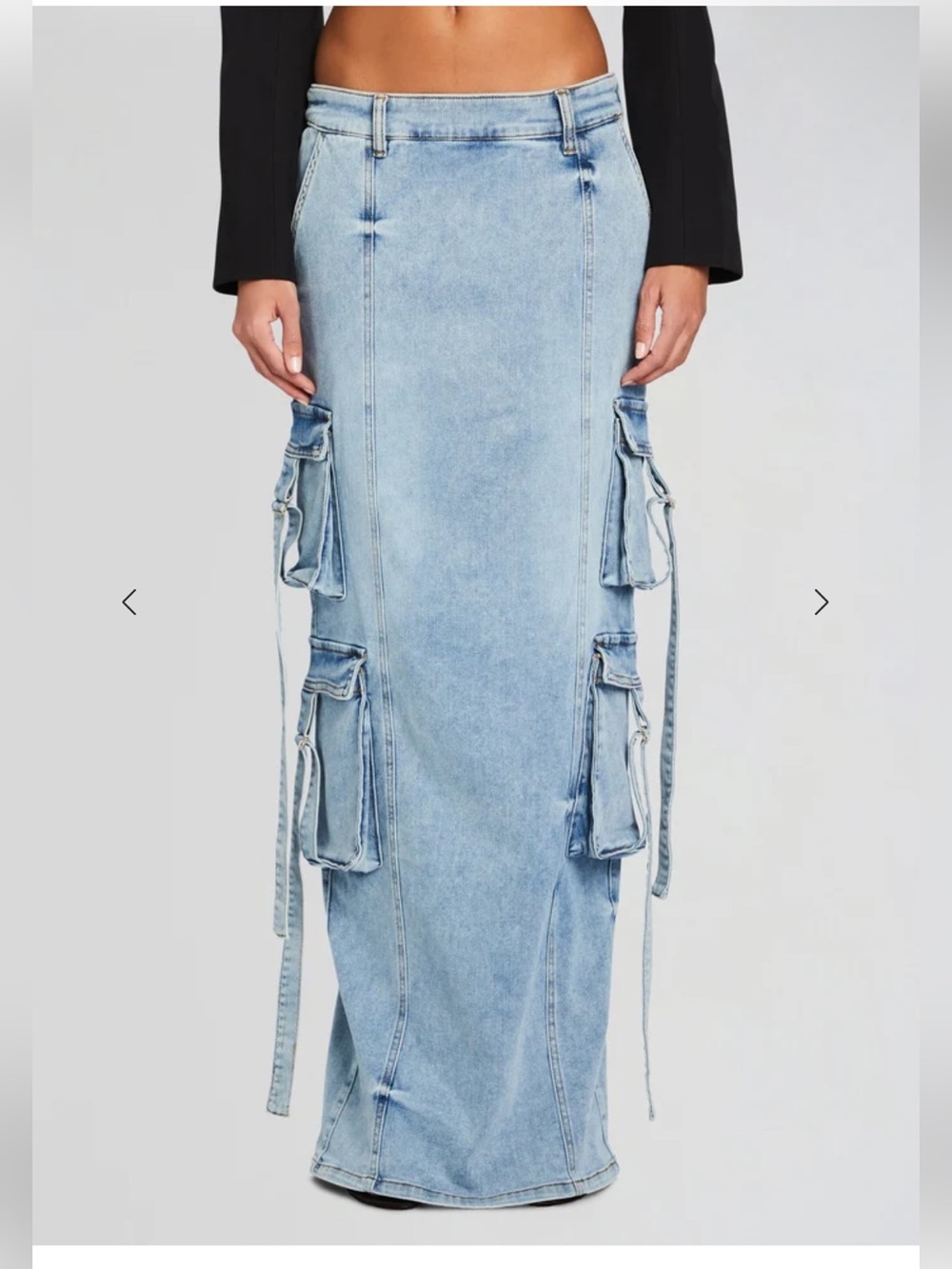 Retrofete CERISE CARGO DENIM SKIRT Light Blue Denim maxi Sz 28